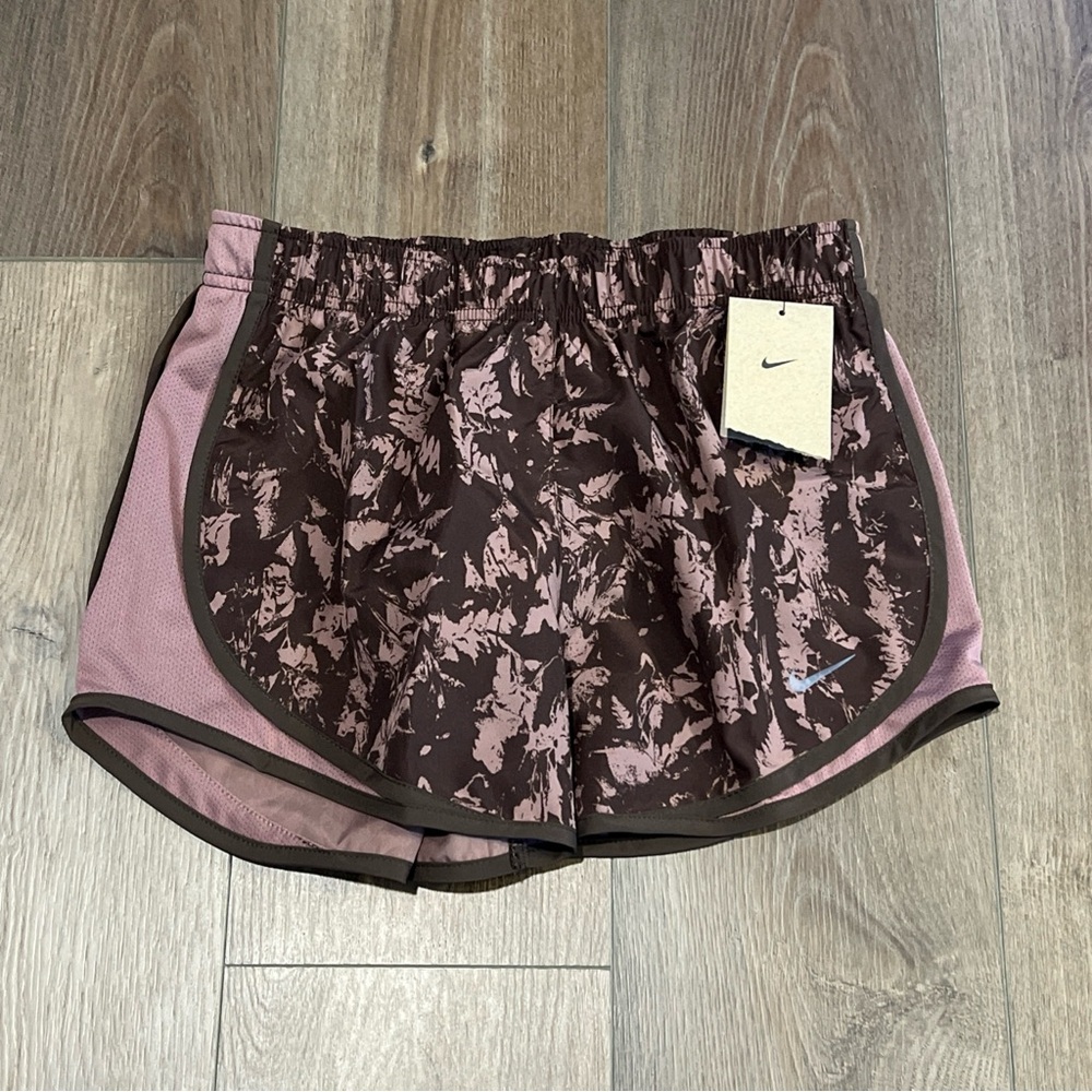 Nike Women's Floral-Print Athletic Shorts in Pink and Brown